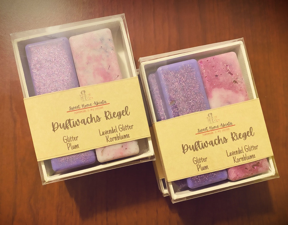 Duftwachs Riegel-Set / Glitter Plum & Lavendel Glitter Kornblume